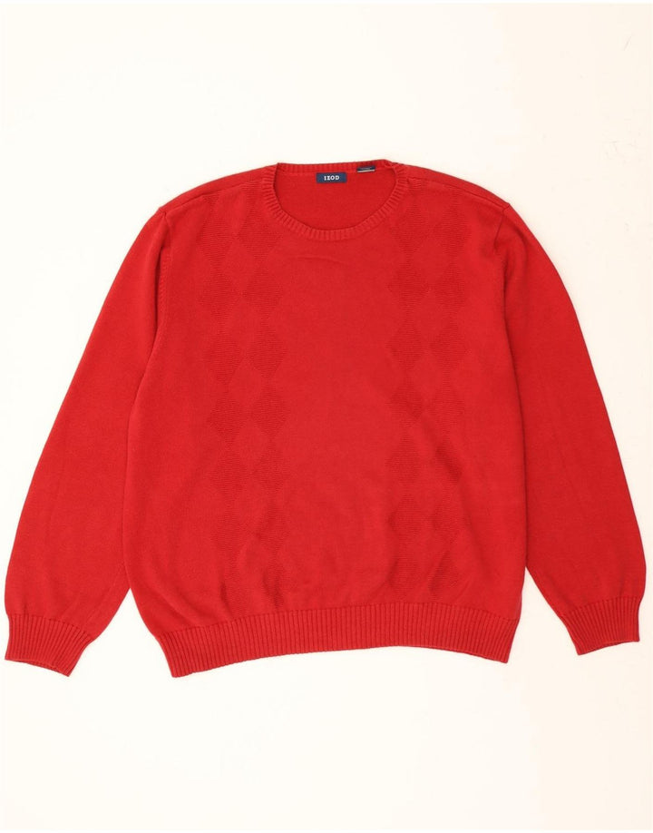 IZOD Mens Crew Neck Jumper Sweater Large Red Argyle/Diamond Cotton Vintage Izod and Second-Hand Izod from Messina Hembry 