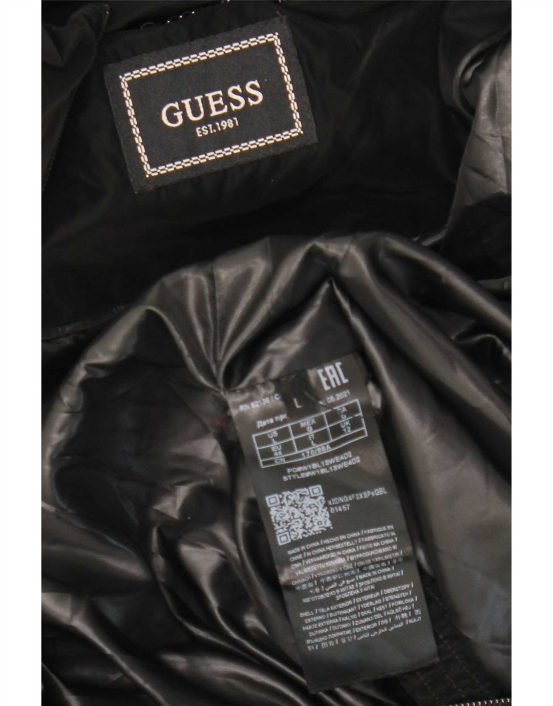 Guess Wattierte Damenjacke mit Kapuze, UK 12, Mittelschwarz, Polyester