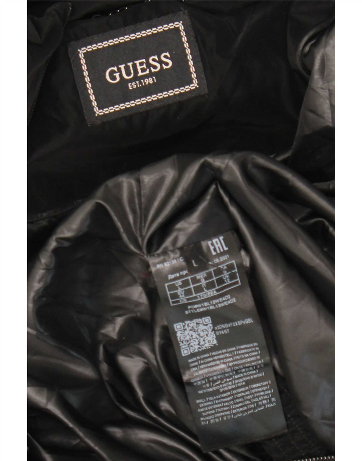 Guess Wattierte Damenjacke mit Kapuze, UK 12, Mittelschwarz, Polyester