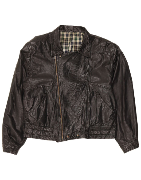 Vintage Herren Leder Bikerjacke IT 50 Large Schwarz