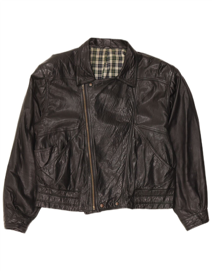 Vintage Herren Leder Bikerjacke IT 50 Large Schwarz