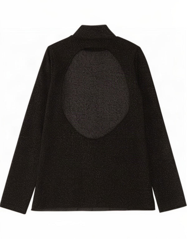 Zara Damen Cut-Out Top Langarm UK 12 Mittelschwarz gefleckte Viskose