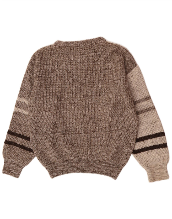 Fiume Herren-Pullover mit Rundhalsausschnitt, Mittelgrau, Farbblock, Wolle, Retro
