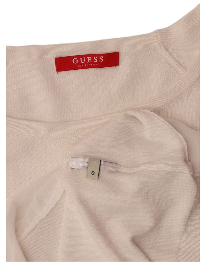 Guess Damen-Pullover mit grafischem U-Boot-Ausschnitt, Gr. 10, Größe S, Weiß