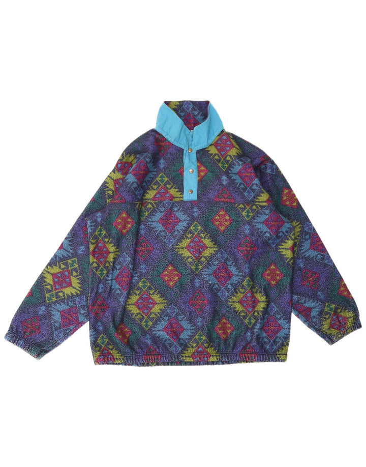 Vintage Herren-Fleecepullover mit Knopfkragen, XL, mehrfarbig, geometrisch