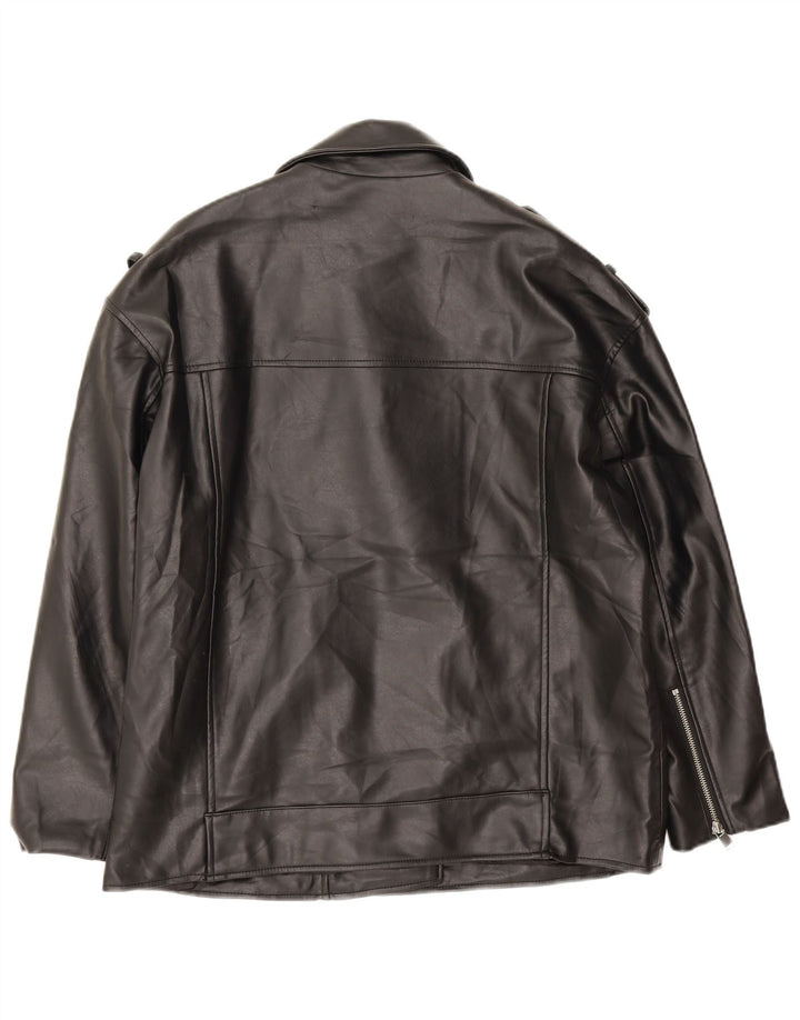 Übergroße Herren-Bikerjacke aus Kunstleder von Zara, UK 14, Mittelschwarzes Polyester