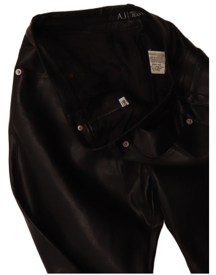 ARMANI Damen gerade Hose aus Kunstleder, W26, L31, schwarzes Polyester