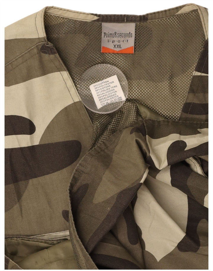 VINTAGE Herren Utility Gilet UK 44 2XL Khaki Camouflage Baumwolle