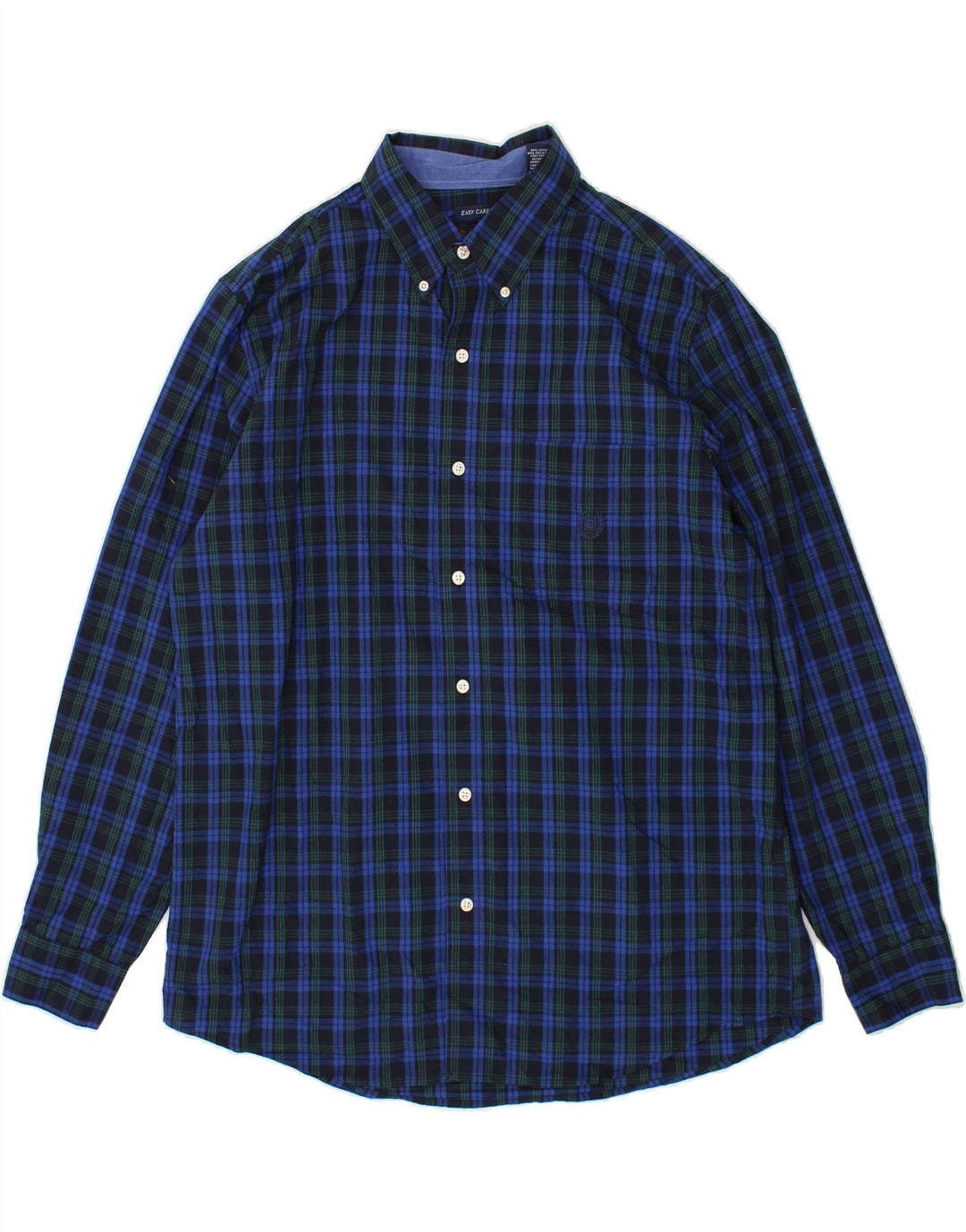 CHAPS Mens Shirt Large Navy Blue Check Cotton Vintage Chaps and Second-Hand Chaps from Messina Hembry 
