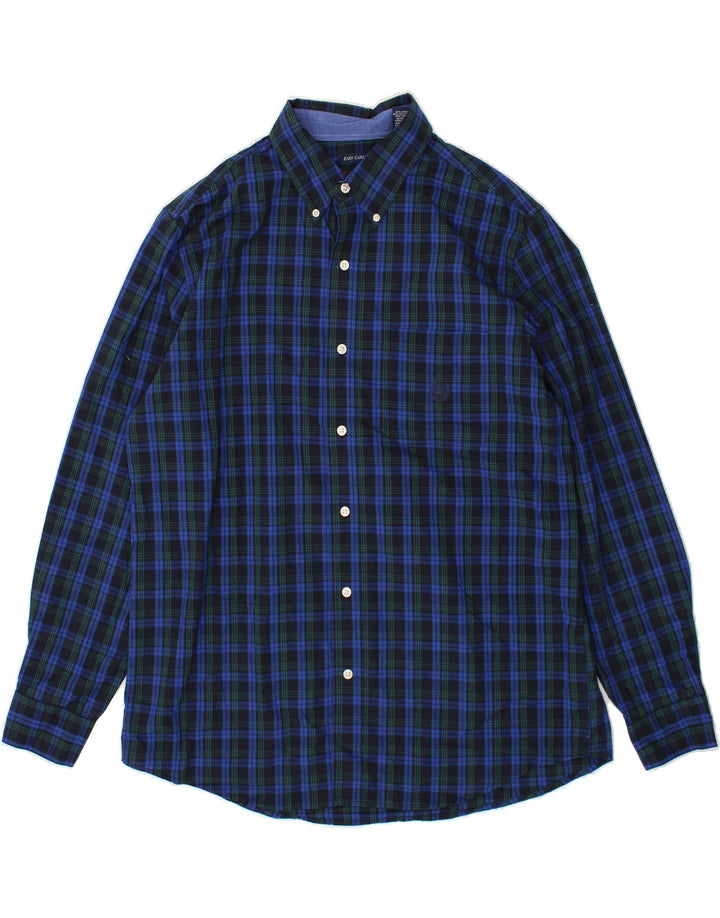CHAPS Mens Shirt Large Navy Blue Check Cotton Vintage Chaps and Second-Hand Chaps from Messina Hembry 