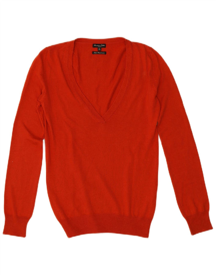 Massimo Dutti Damen-Pullover mit V-Ausschnitt, Gr. 10, Größe S, orangefarbene Seide