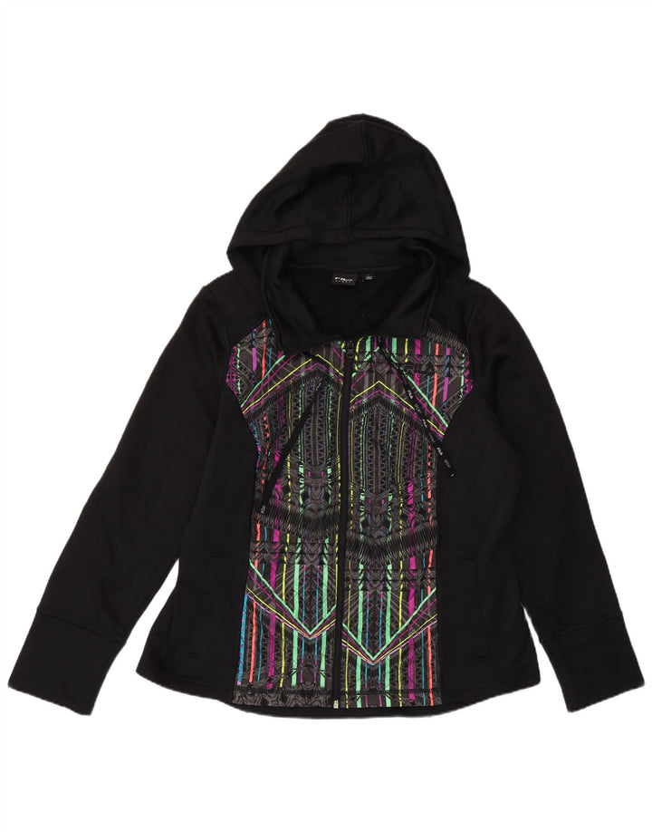 Fila Damen-Kapuzenpullover mit Reißverschluss, UK 16, großes, schwarzes, geometrisches Polyester