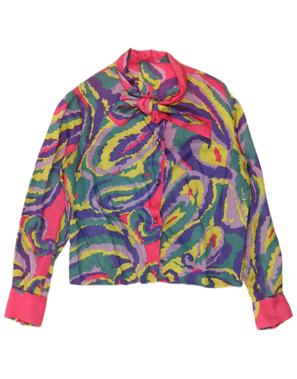 VINTAGE Damen-Hemdbluse mit vorderer Krawatte, UK 14, großes mehrfarbiges Paisleymuster