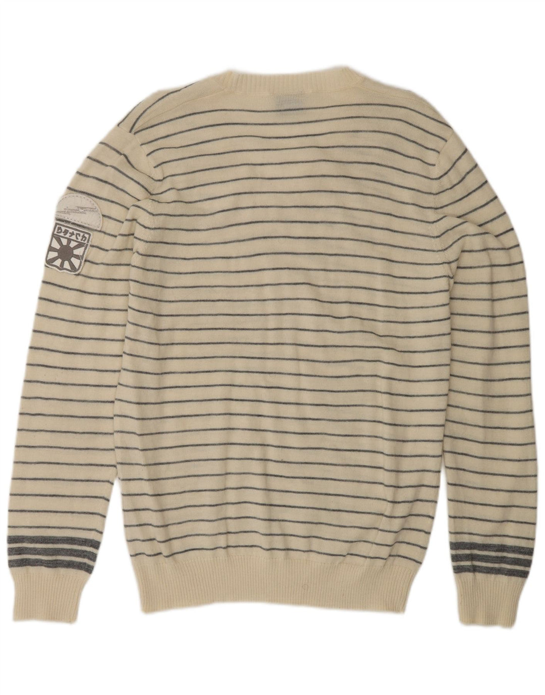 DATCH Herren-Pullover mit V-Ausschnitt, XL, gebrochenes Weiß, gestreift, Acryl