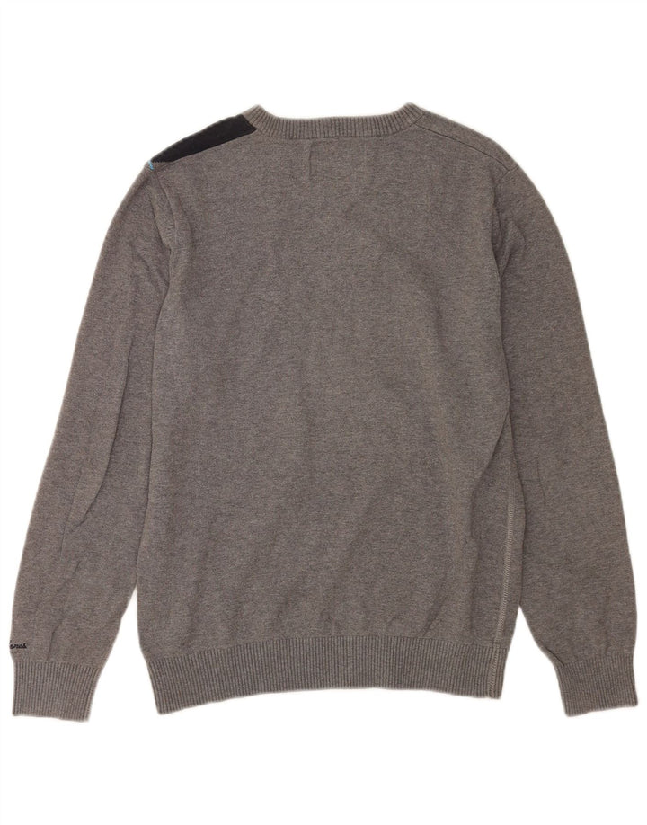 Jack & Jones Herren-Pullover mit V-Ausschnitt aus mittelgrauer Colourblock-Baumwolle