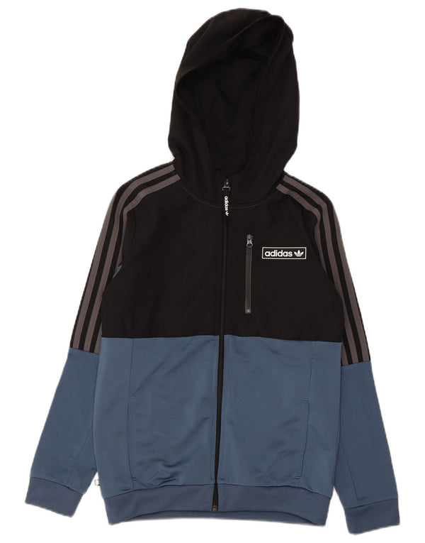 Adidas Jungen-Kapuzenpullover mit Reißverschluss, 11–12 Jahre, schwarzes Colourblock-Polyester