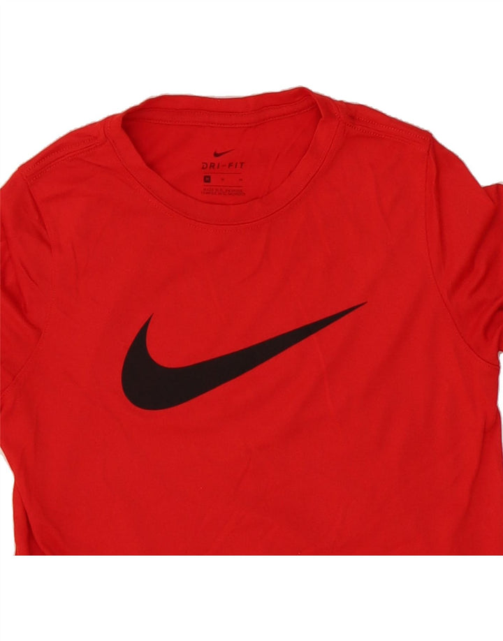 NIKE Boys Dri Fit Graphic Top Long Sleeve 10-11 Years Medium Red Polyester Vintage Nike and Second-Hand Nike from Messina Hembry 