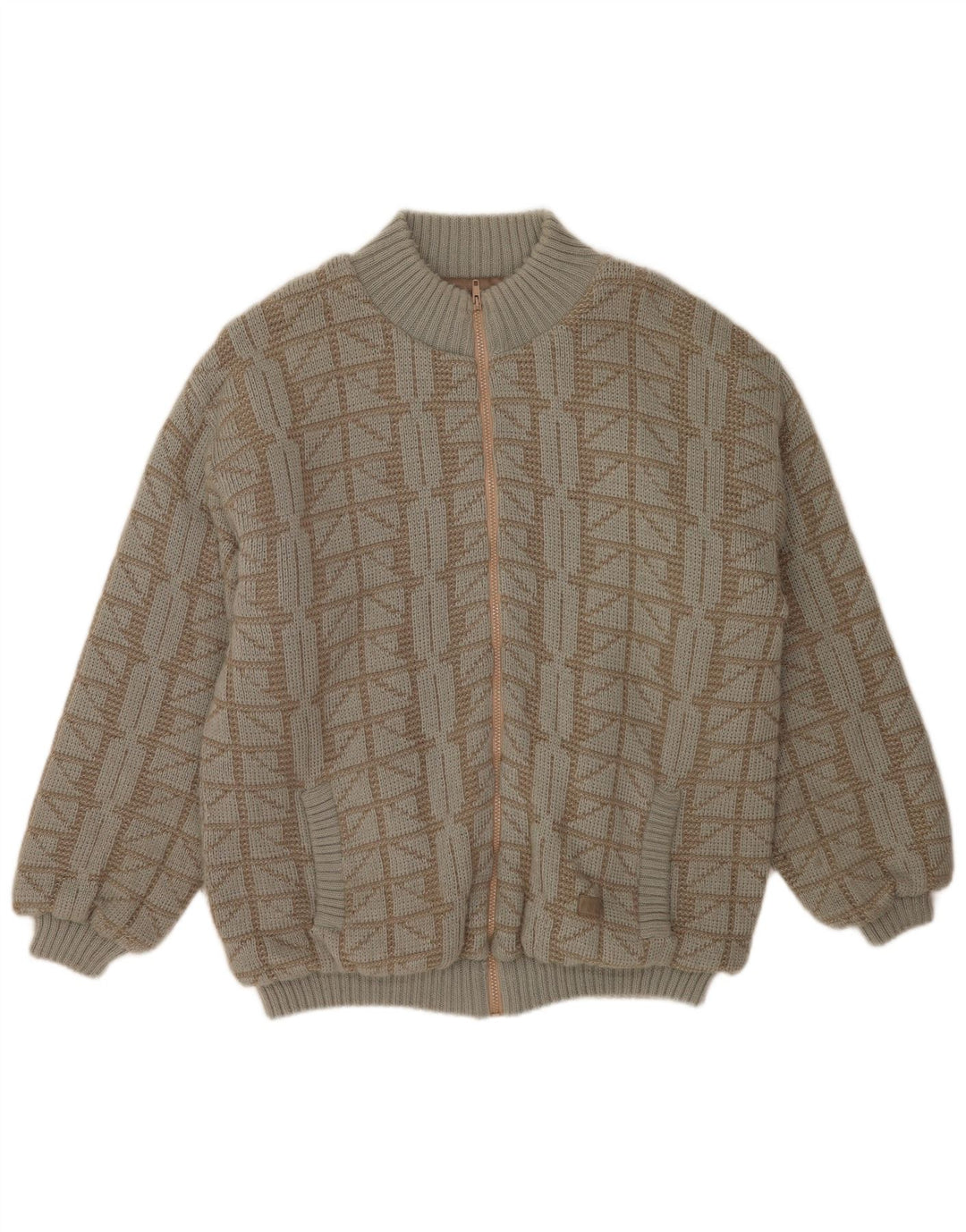 Frank Pepperone Herren Strick-Bomberjacke UK 42 XL Grün Geometrisch