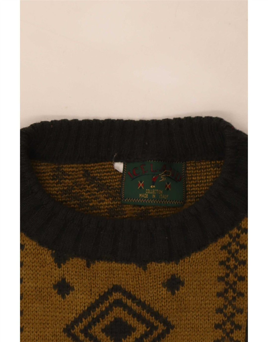 Island Herren-Pullover mit Rundhalsausschnitt, groß, Khaki, Fair Isle