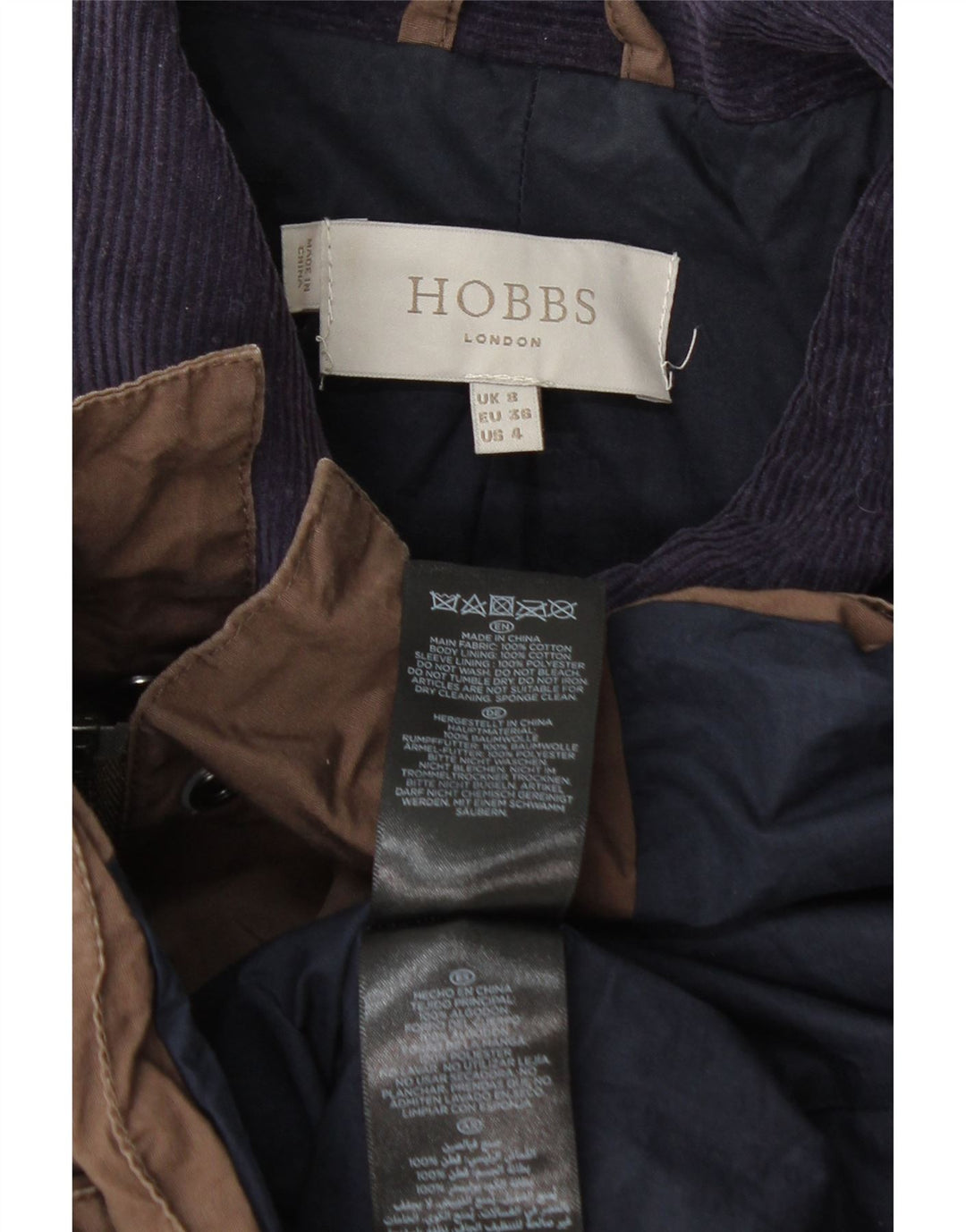 Hobbs Damen-Utility-Jacke UK 8 Small Braune Baumwolle