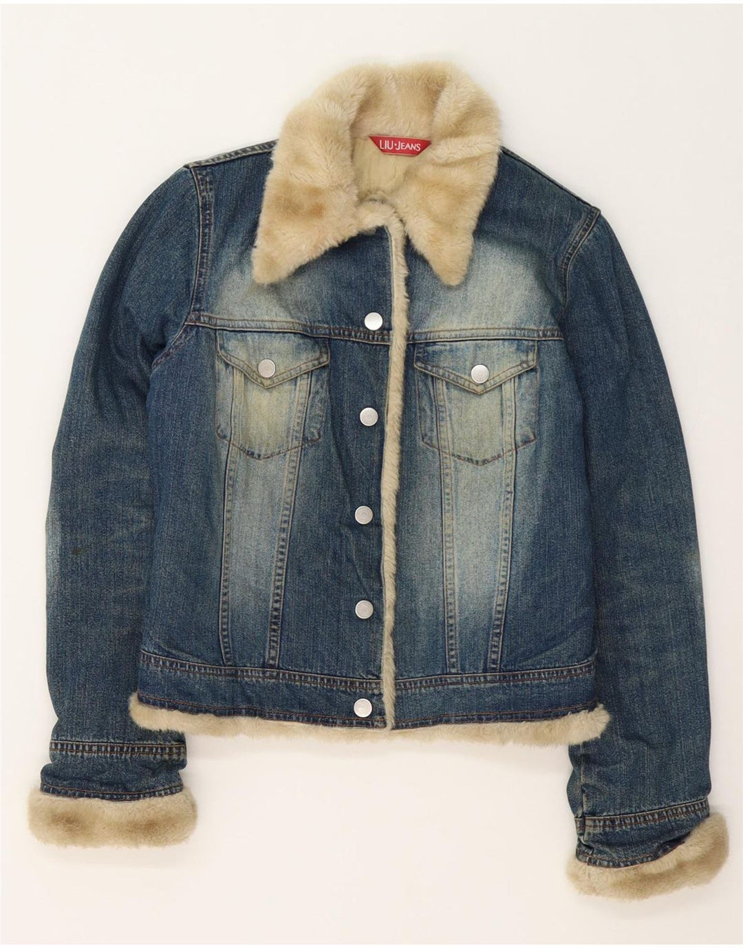 Liu Jo Damen Sherpa Jeansjacke UK 10 Small Blau Baumwolle