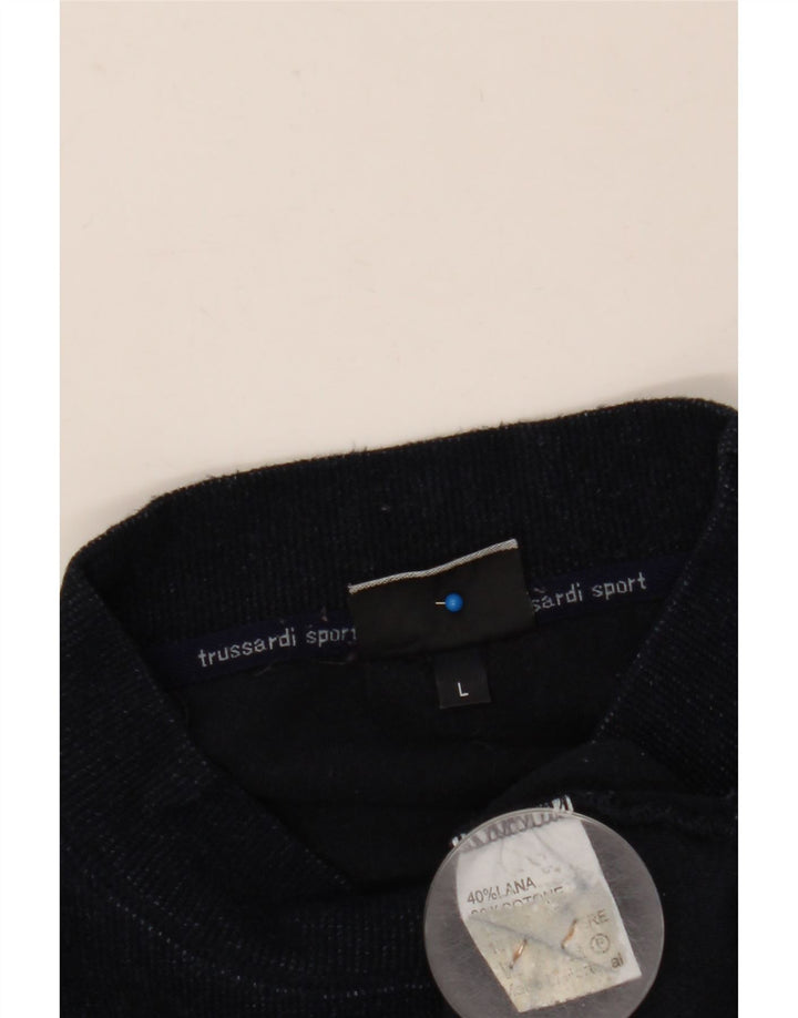 TRUSSARDI Herren-Pullover mit Rollkragen, Grafik, groß, marineblaue Wolle