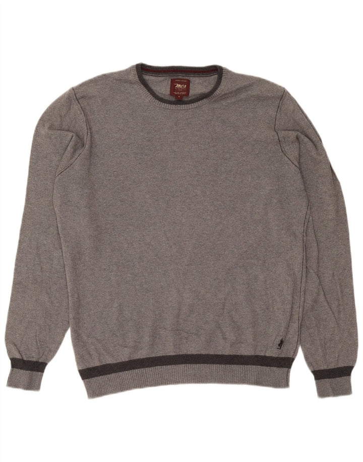 Marlboro Classics Herren-Pullover mit Rundhalsausschnitt, Größe S, grau gefleckte Baumwolle
