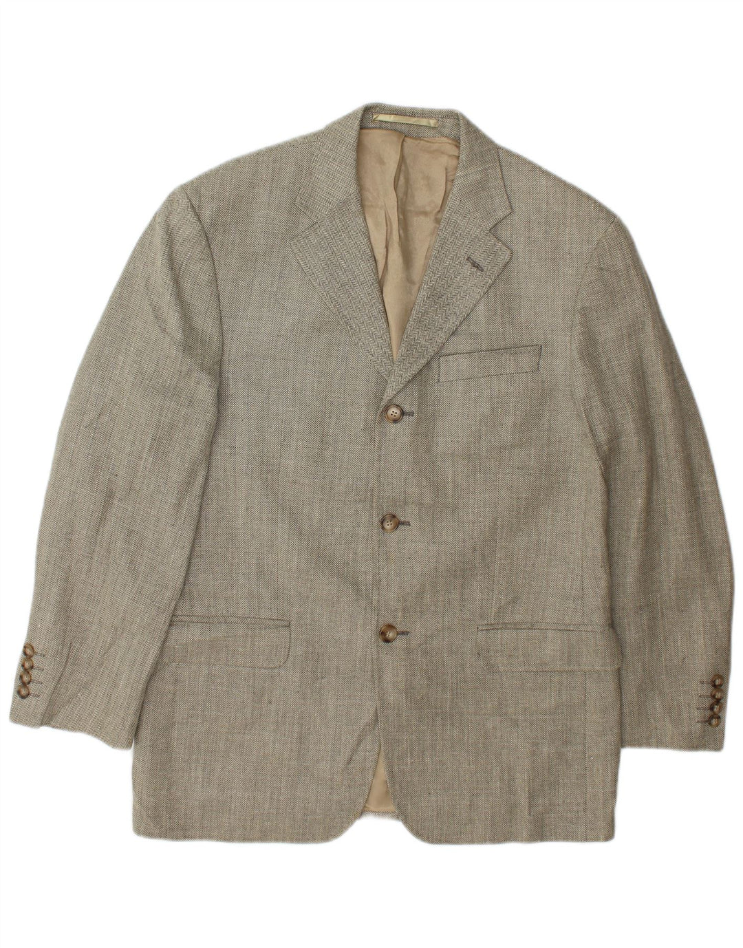 Marks & Spencer Herren-Blazerjacke UK 38 Mittelbeige Wolle mit Fischgrätenmuster