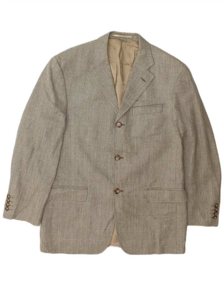 Marks & Spencer Herren-Blazerjacke UK 38 Mittelbeige Wolle mit Fischgrätenmuster