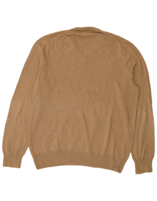 Marks & Spencer Herren-Pullover mit V-Ausschnitt, groß, braune Baumwolle
