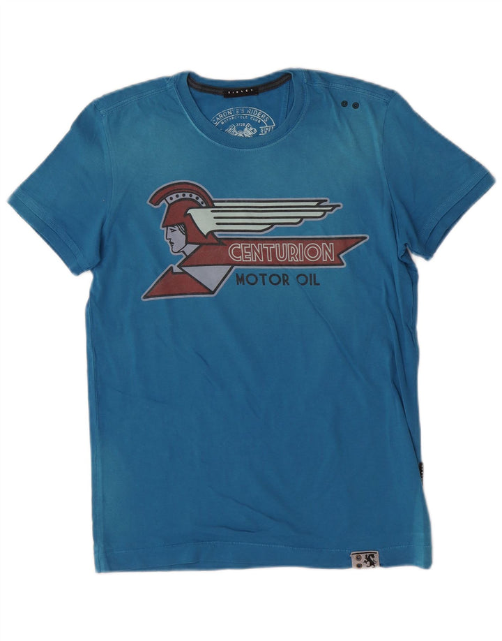Sisley Herren-T-Shirt mit Grafik, Größe S, Blau, Baumwolle