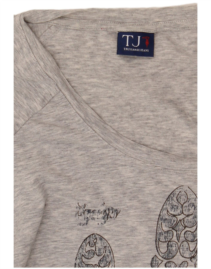 Trussardi Jeans Damen Grafik-T-Shirt-Oberteil UK 12 Mittelgrau