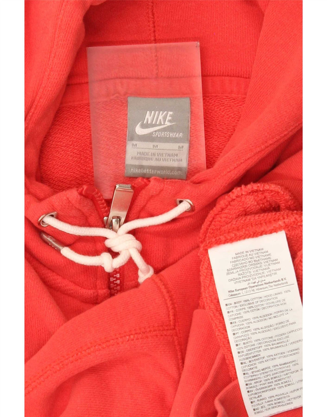 Nike Damen Zip Hoodie Pullover UK 14 Mittelrote Baumwolle