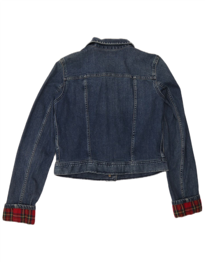 Ralph Lauren Damen Crop Denim Jacke UK 12 Mittelblau karierte Baumwolle