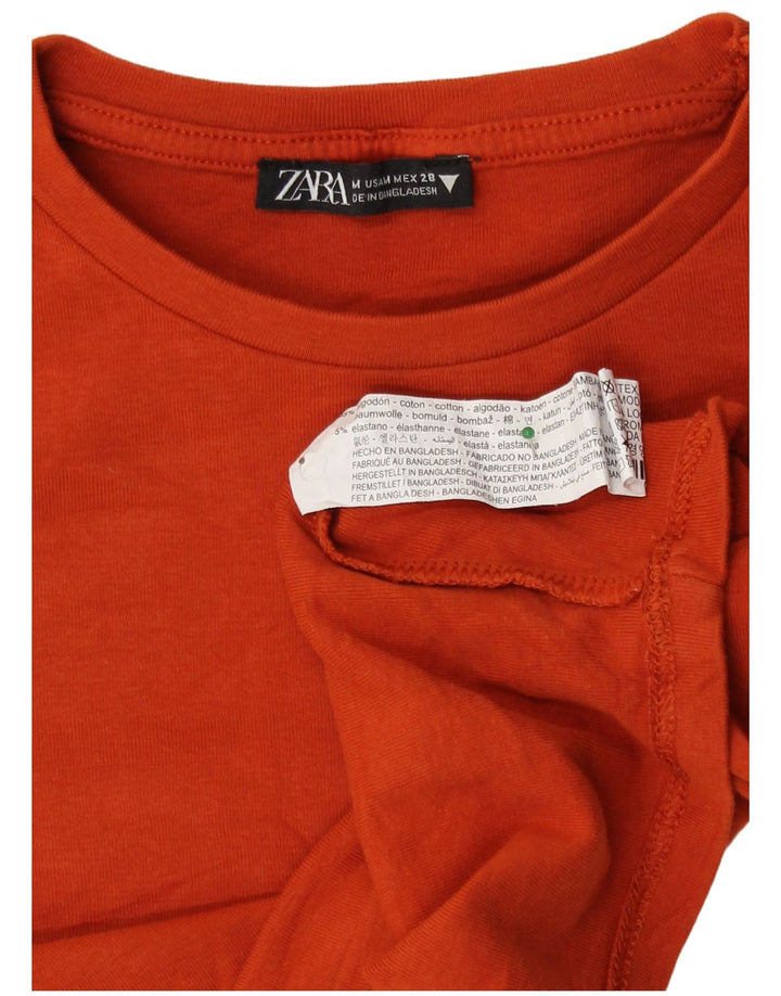 Zara Damen Crop Top Langarm UK 12 Mittelbraune Baumwolle