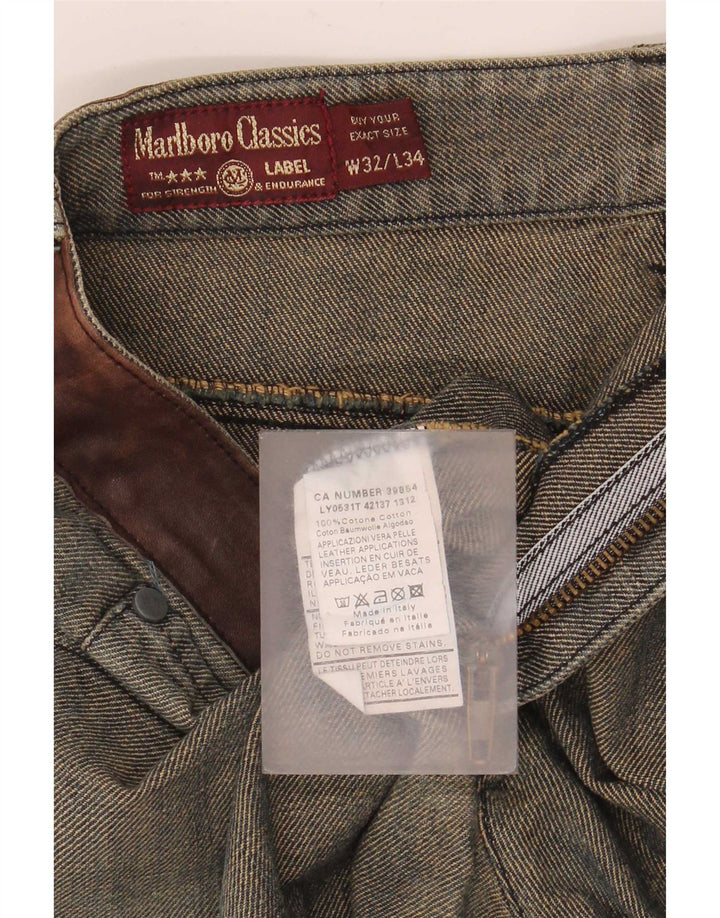 Marlboro Classics Herren Straight Jeans W32 L34 Graue Colourblock-Baumwolle