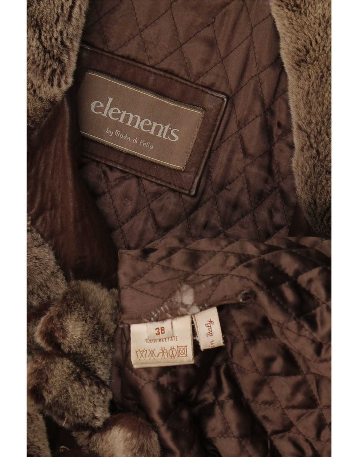 Elements Damen Ledermantel EU 38 Mittelbraun