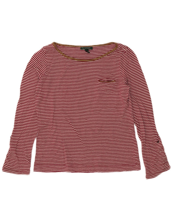 Ralph Lauren Damen Top Langarm UK 14 Große rot gestreifte Baumwolle