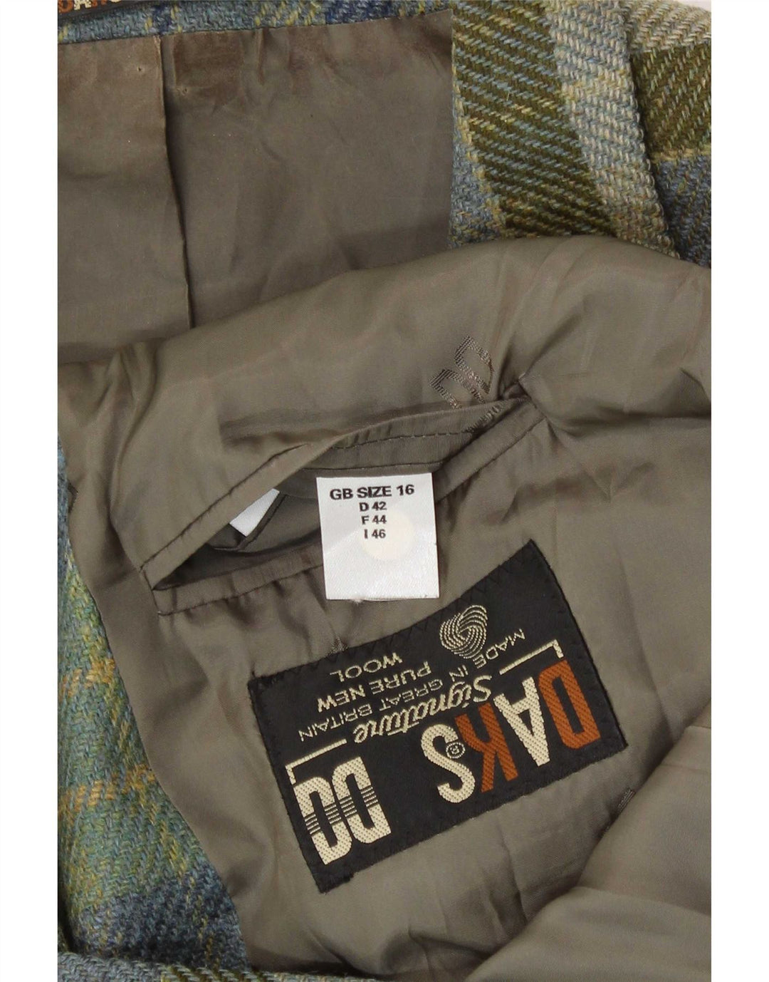DAKS Damen 3-Knopf-Blazerjacke UK 16 Große grüne karierte Schurwolle