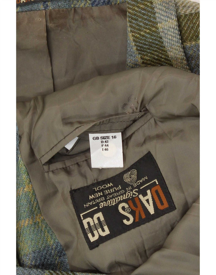 DAKS Damen 3-Knopf-Blazerjacke UK 16 Große grüne karierte Schurwolle