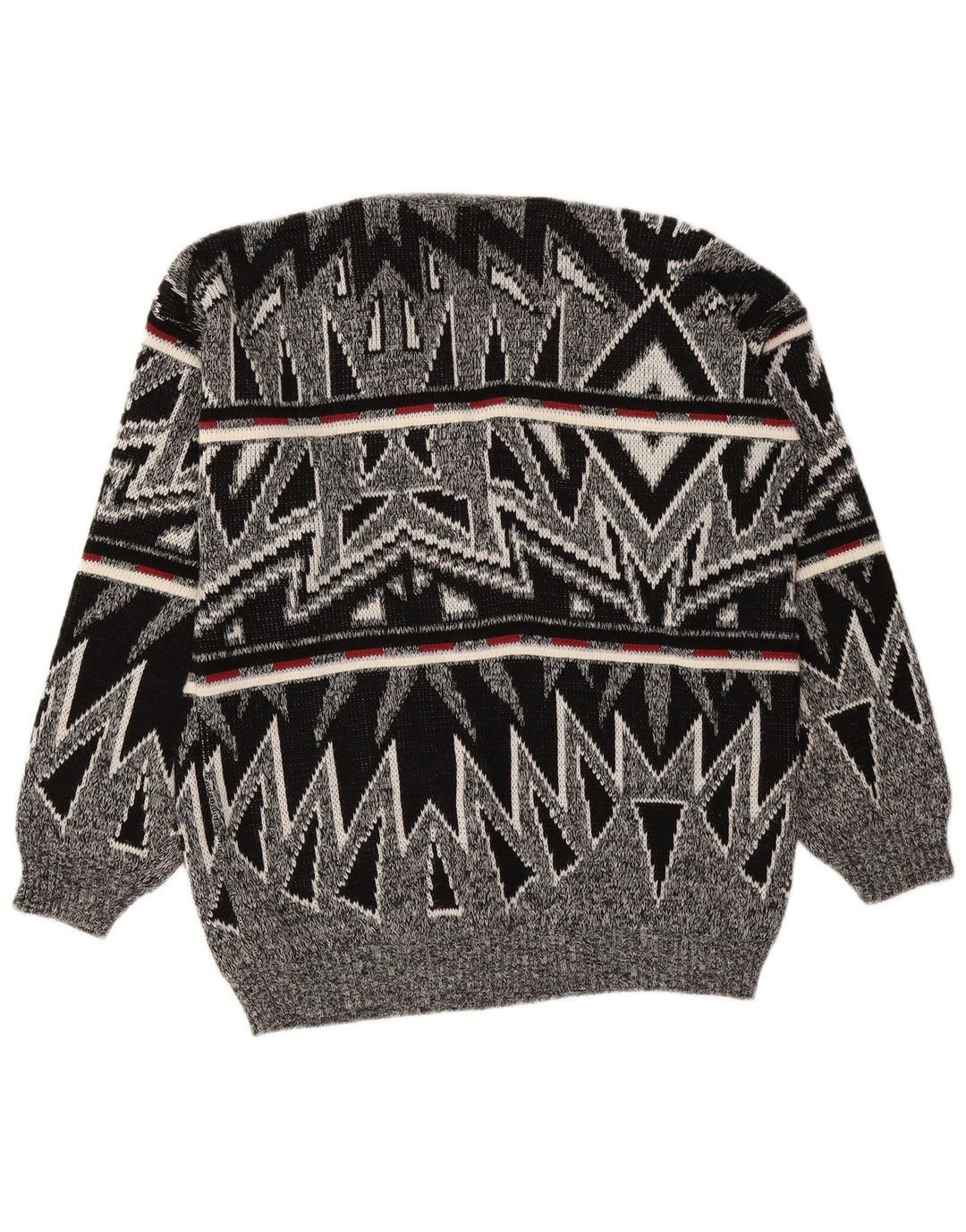 VINTAGE Mens V-Neck Jumper Sweater Large Grey Geometric Acrylic