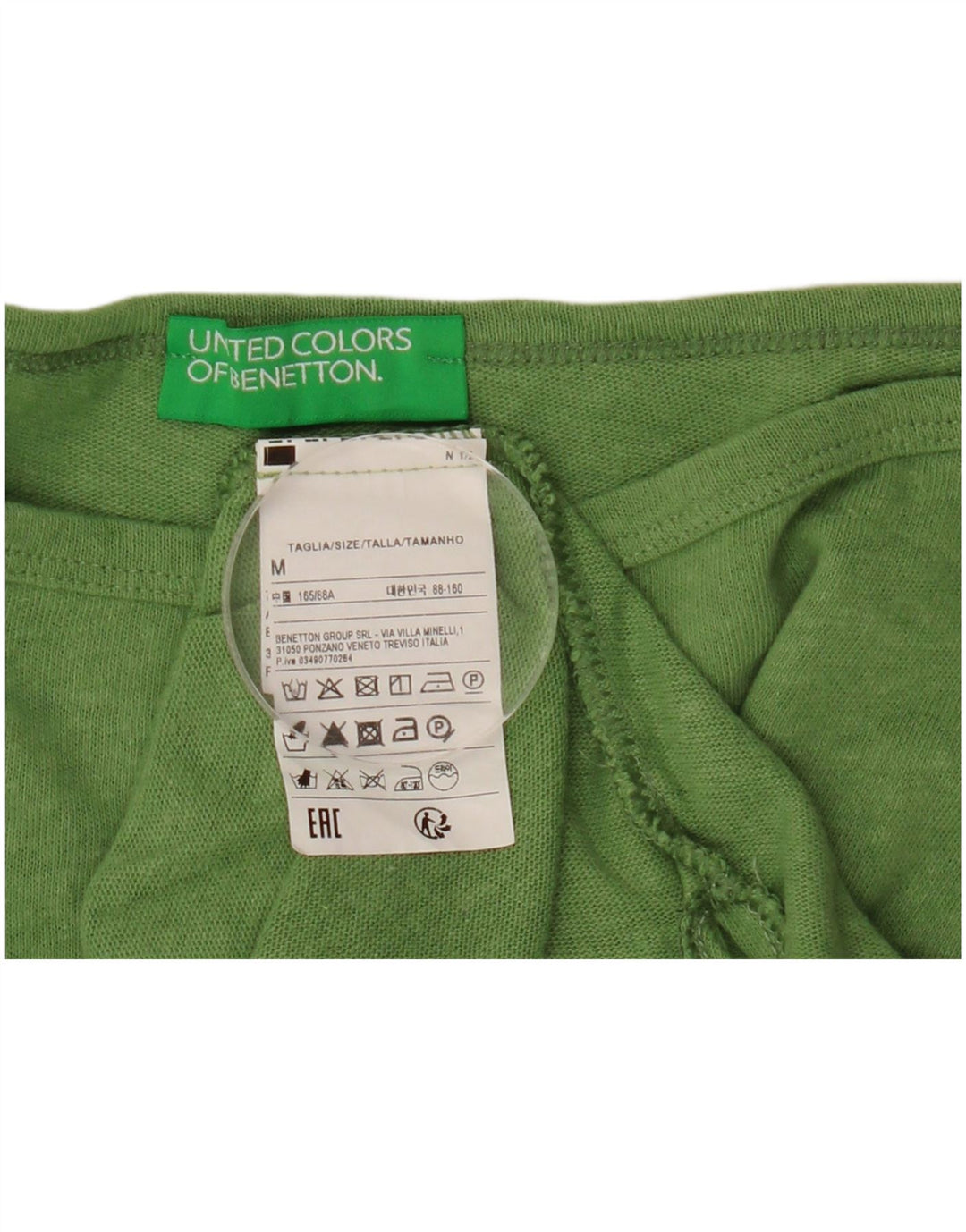 BENETTON Damen Crop Top 3/4 Ärmel UK 12 Mittelgrün gesprenkelte Baumwolle