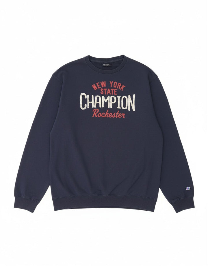 CHAMPION Mens Graphic Sweatshirt Jumper Large Navy Blue