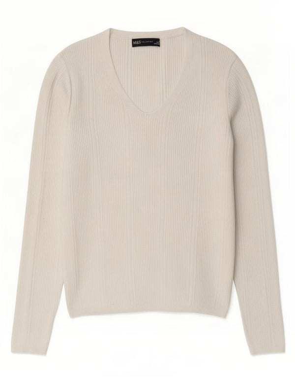 Marks & Spencer Damen-Pullover mit V-Ausschnitt, Gr. 10, Größe S, weiße Viskose