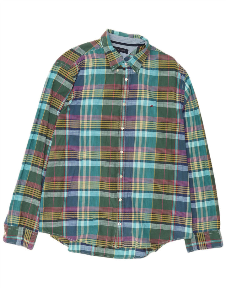 Tommy Hilfiger Herrenhemd XL Türkis kariert Baumwolle
