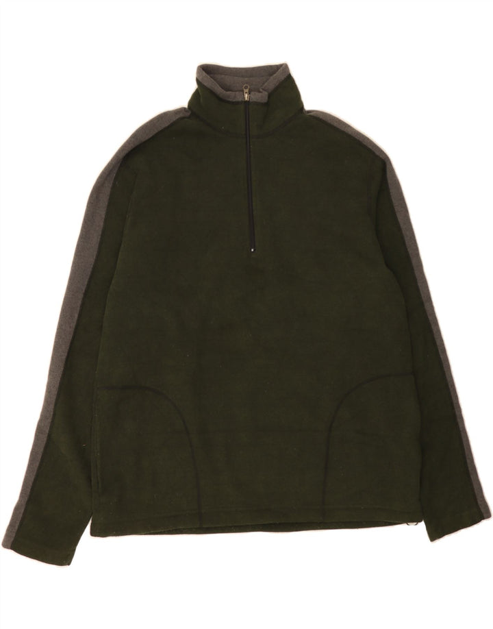 EDDIE BAUER Mens Zip Neck Sweatshirt Jumper XL Green Colourblock Polyester Vintage Eddie Bauer and Second-Hand Eddie Bauer from Messina Hembry 