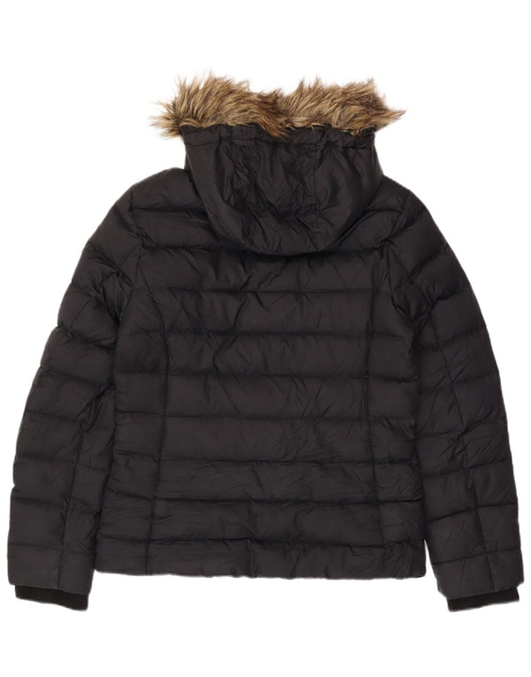 TOMMY HILFIGER Wattierte Damenjacke mit Kapuze, UK 16, Größe L, Schwarz, Polyester