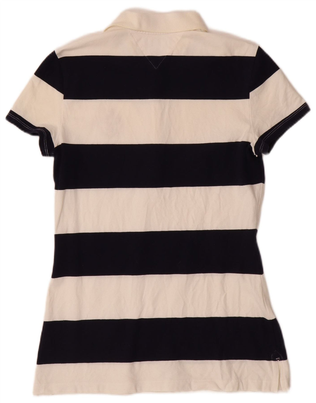 TOMMY HILFIGER Damen Poloshirt UK 12 Medium Off White Gestreifte Baumwolle
