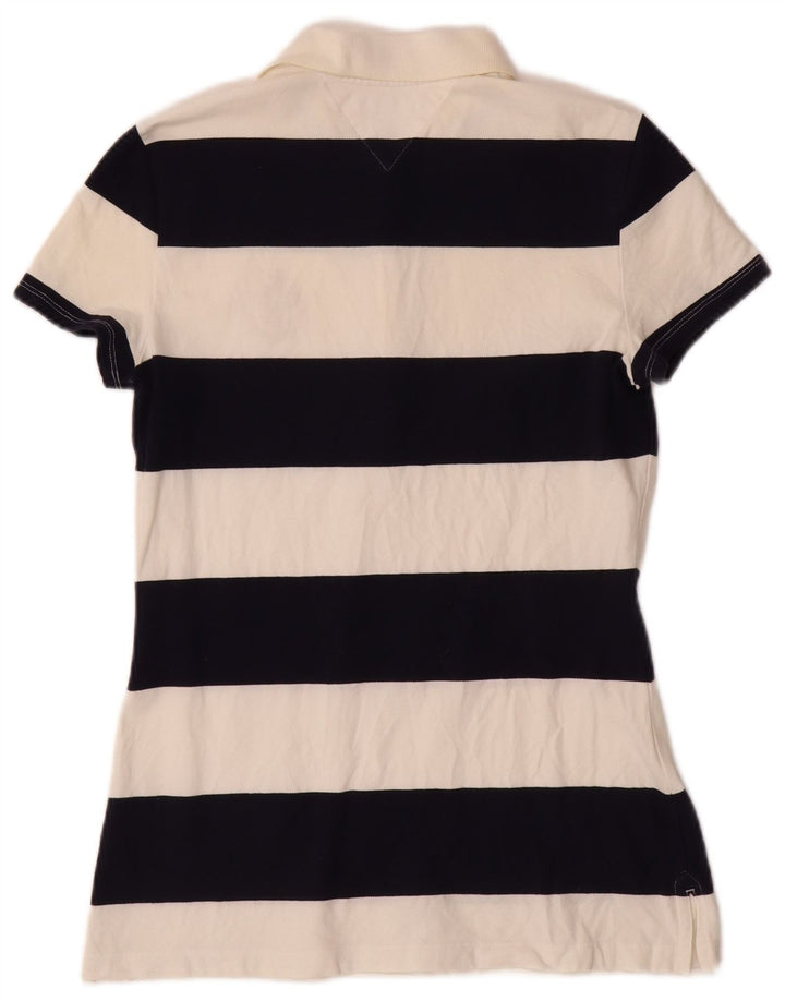 TOMMY HILFIGER Damen Poloshirt UK 12 Medium Off White Gestreifte Baumwolle