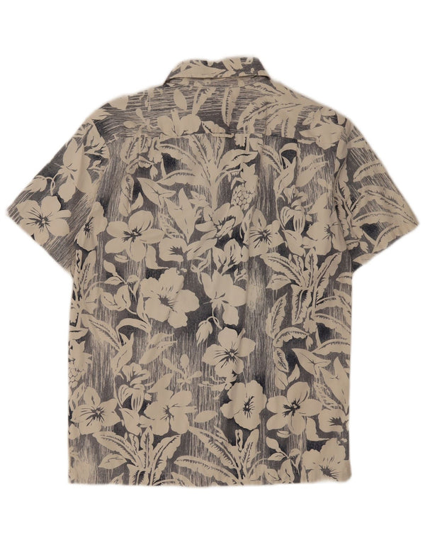 Benetton Herren-Kurzarmhemd, klein, beige, geblümte Baumwolle